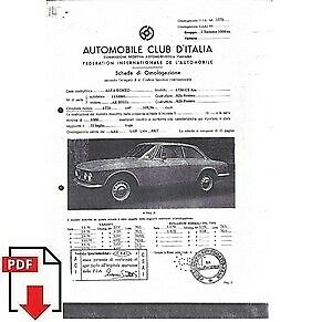 1969 Alfa Romeo 1750 GT AM FIA homologation form PDF download (ACI)